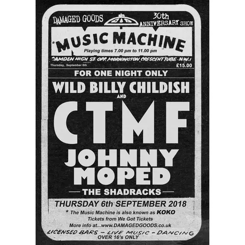 CTMF, Johnny Moped, The Shadracks - 30th Anniversary Limited Edition gig poster
