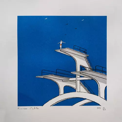 Darren Hayman 'Lido Diver' A3 Risograph Print.