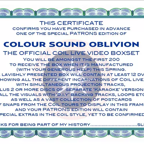 Colour Sound Oblivion - Coil's Official Live Video boxset - Advance Patrons Edition