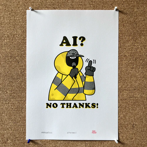 AI? NO THANKS! Yellow A3 riso print