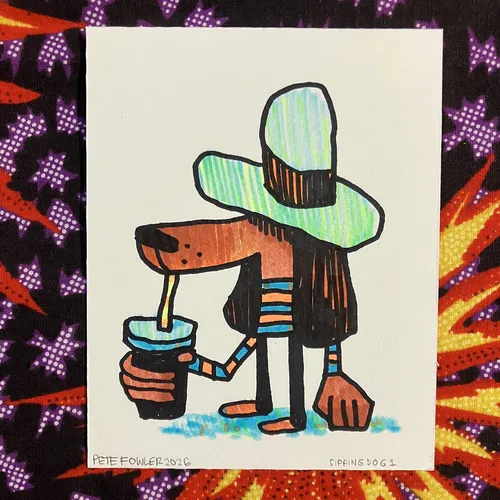 Sipping Dog 1 drawing