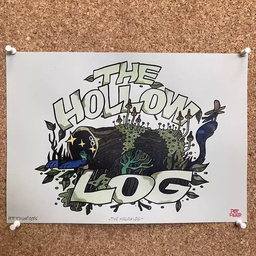 The Hollow Log A4 riso print hand coloured