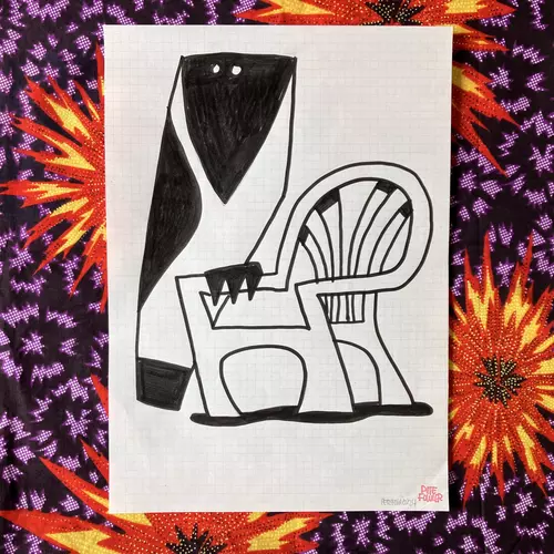 Owl on Plastic Chair drawing