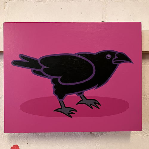 Crow on pink painting