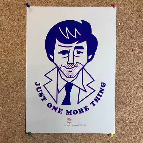 Columbo A3 riso print blue and fluo pink