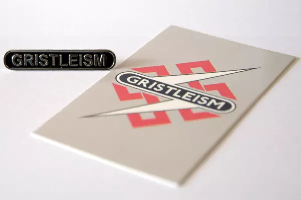 View full size Throbbing Gristle - TG Gristleism Metal Pin Badge & Card of Gristleisms