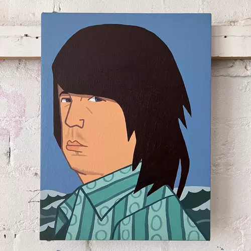 View full size Brian Wilson 1970 green shirt painting