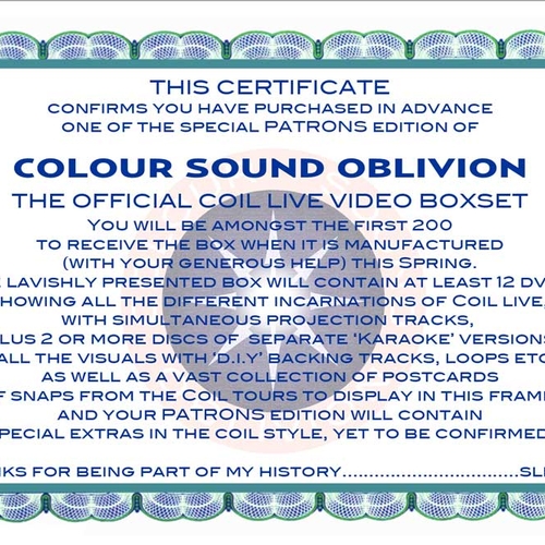 Colour Sound Oblivion - Coil's Official Live Video boxset - Advance Patrons Edition