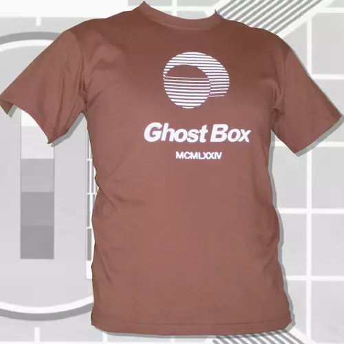 Ghost Box Heavyweight Cotton T-Shirt. White on brown